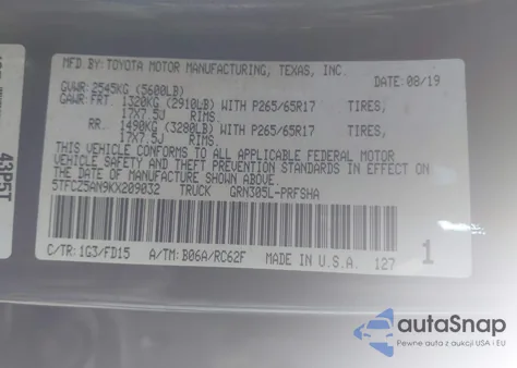 2019 Toyota Tacoma Trd Sport z USA, uszkodzony, nr VIN 5TFCZ5AN9KX209032